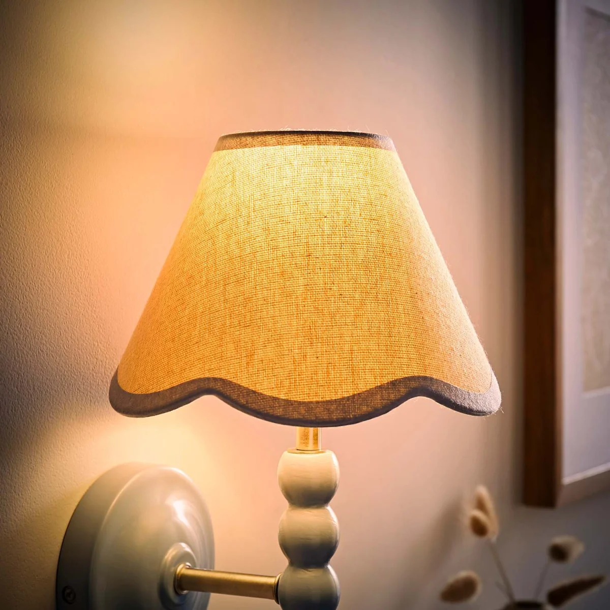 Florie Natural Linen Tapered Scalloped Pastel Trim Mini Lamp Shade - Linen / No - Powder Blue – image 3