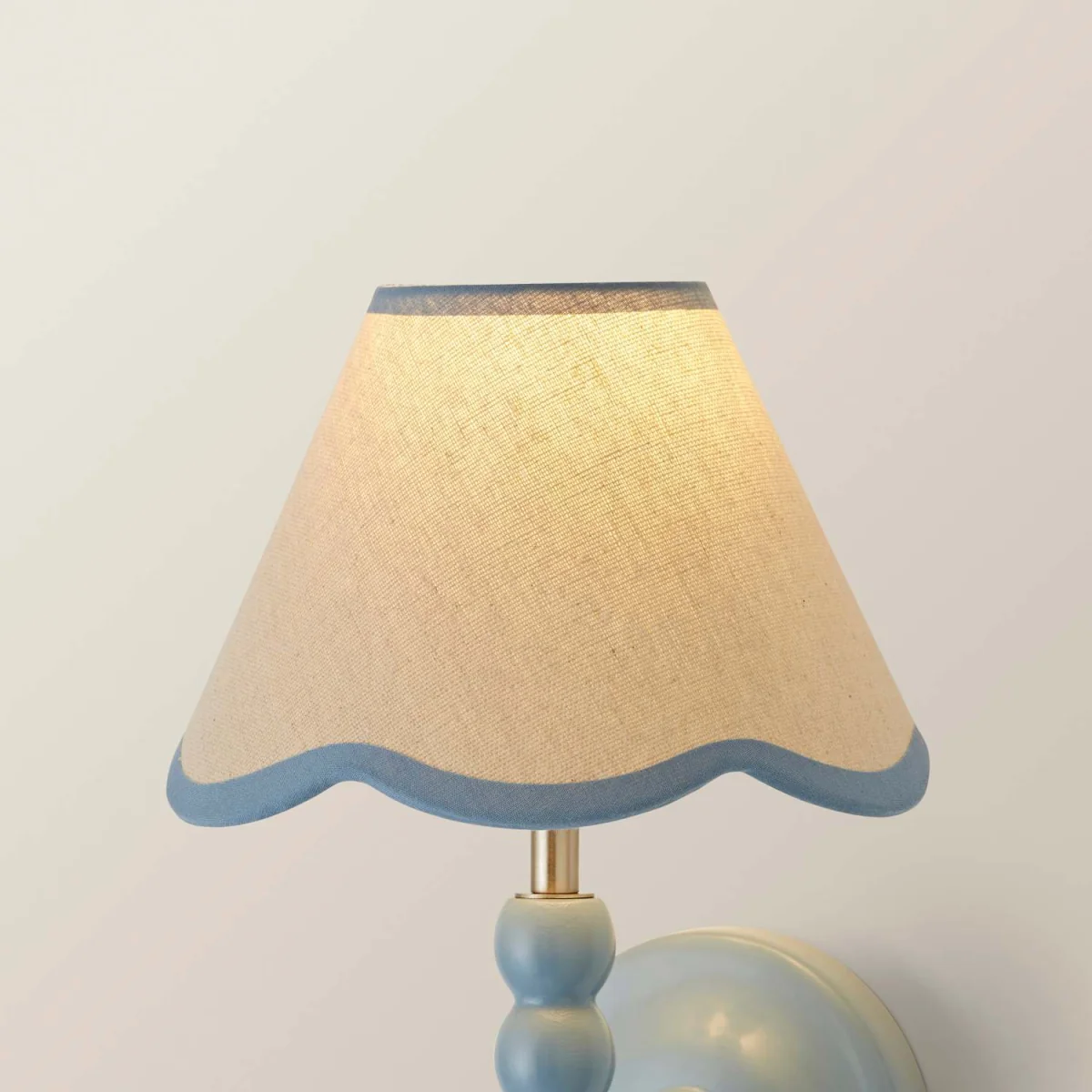 Florie Natural Linen Tapered Scalloped Pastel Trim Mini Lamp Shade - Linen / No - Powder Blue – image 4