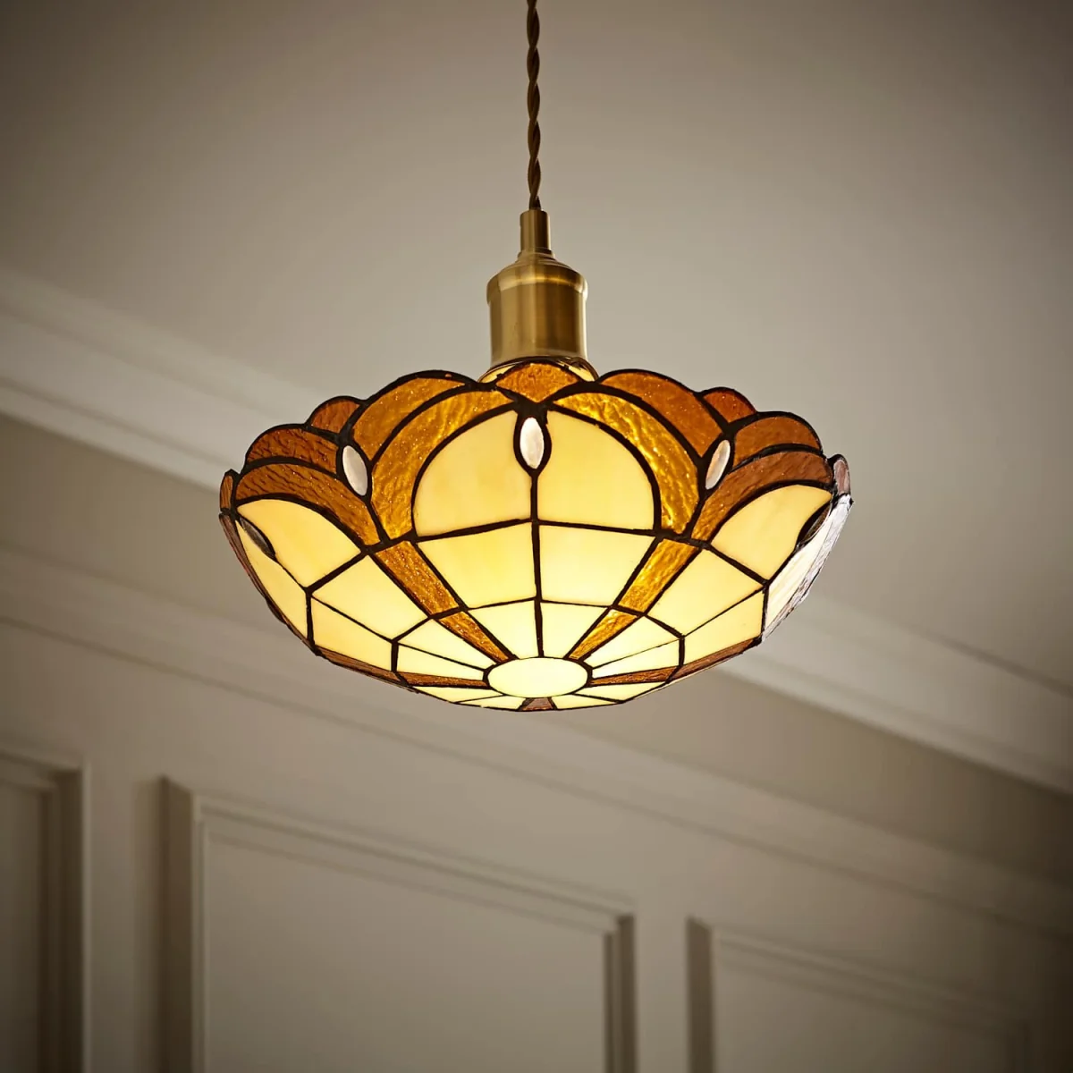 Tiffany Jewel Amber Glass Uplighter Ceiling Shade - Gold – image 3