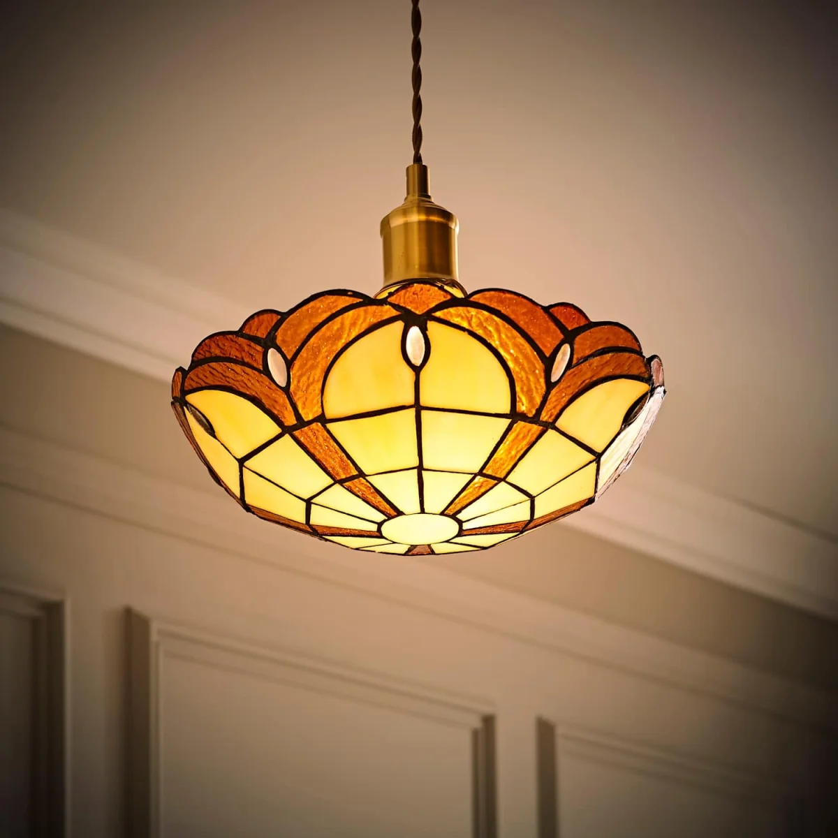Tiffany Jewel Amber Glass Uplighter Ceiling Shade - Gold – image 4