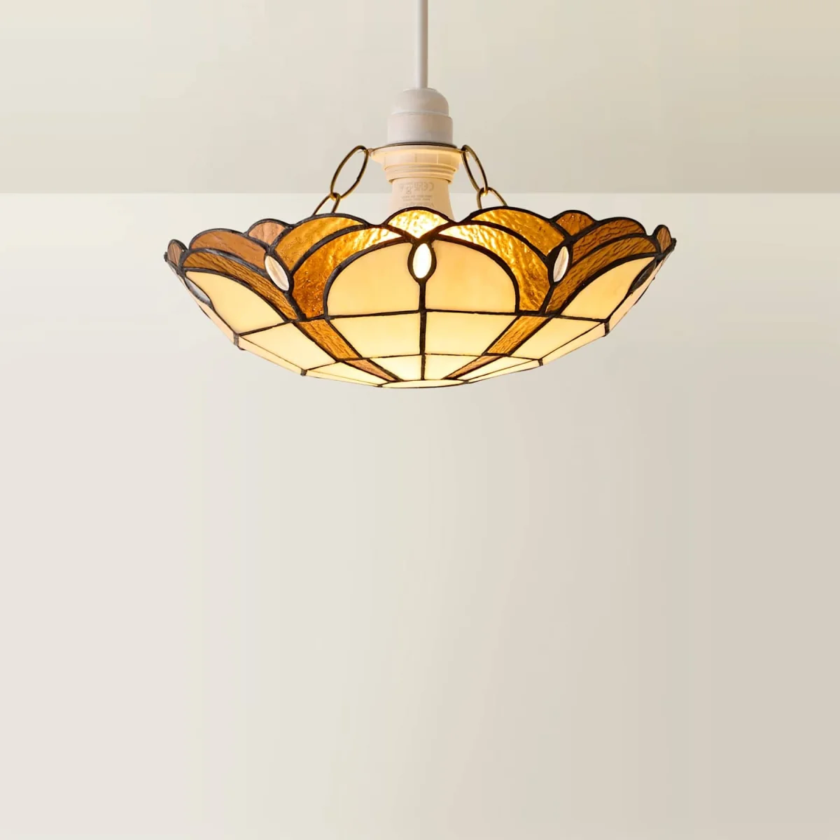 Tiffany Jewel Amber Glass Uplighter Ceiling Shade - Gold – image 5