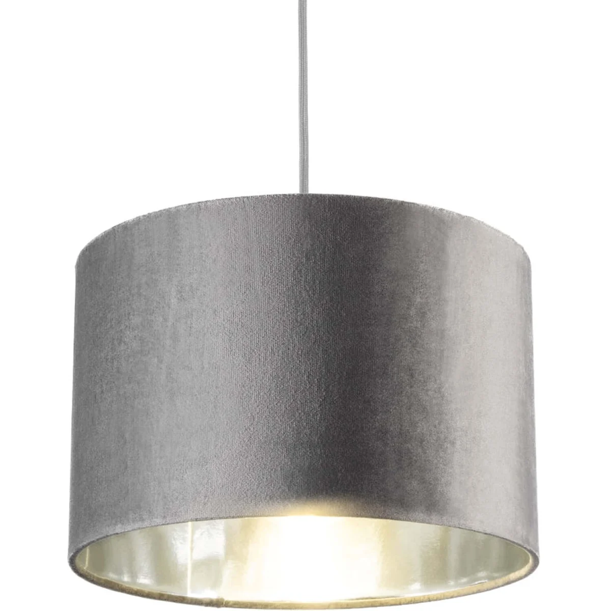 CGC NILA Luxury Grey Velvet Drum Lamp Shade with Silver Inner. - Grey Velvet & Silver – image 8