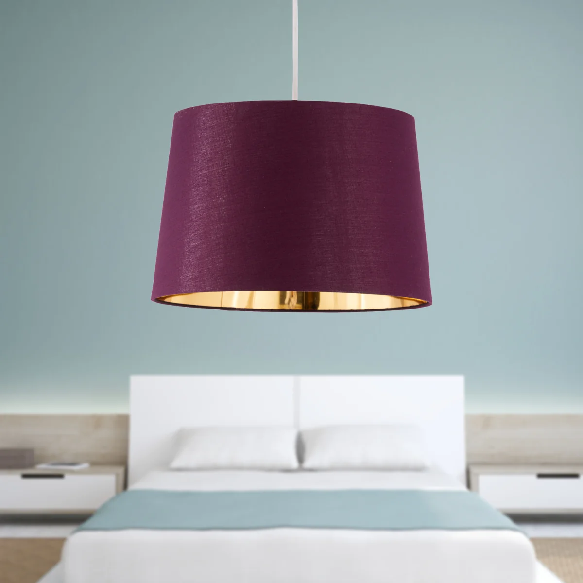 First Choice Lighting Set Of 2 Zoey Easy Fit Fabric Pendant Shades - Burgundy Cotton With Gold Inner Detail – image 5