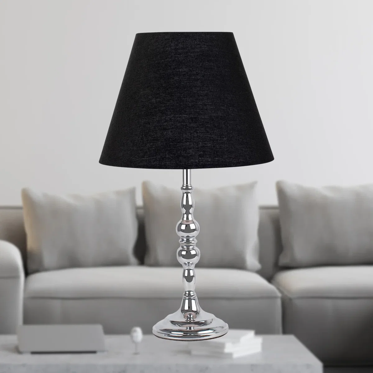 Black Cotton 20cm Diameter Tapered Fabric Lamp Shade - Black – image 6