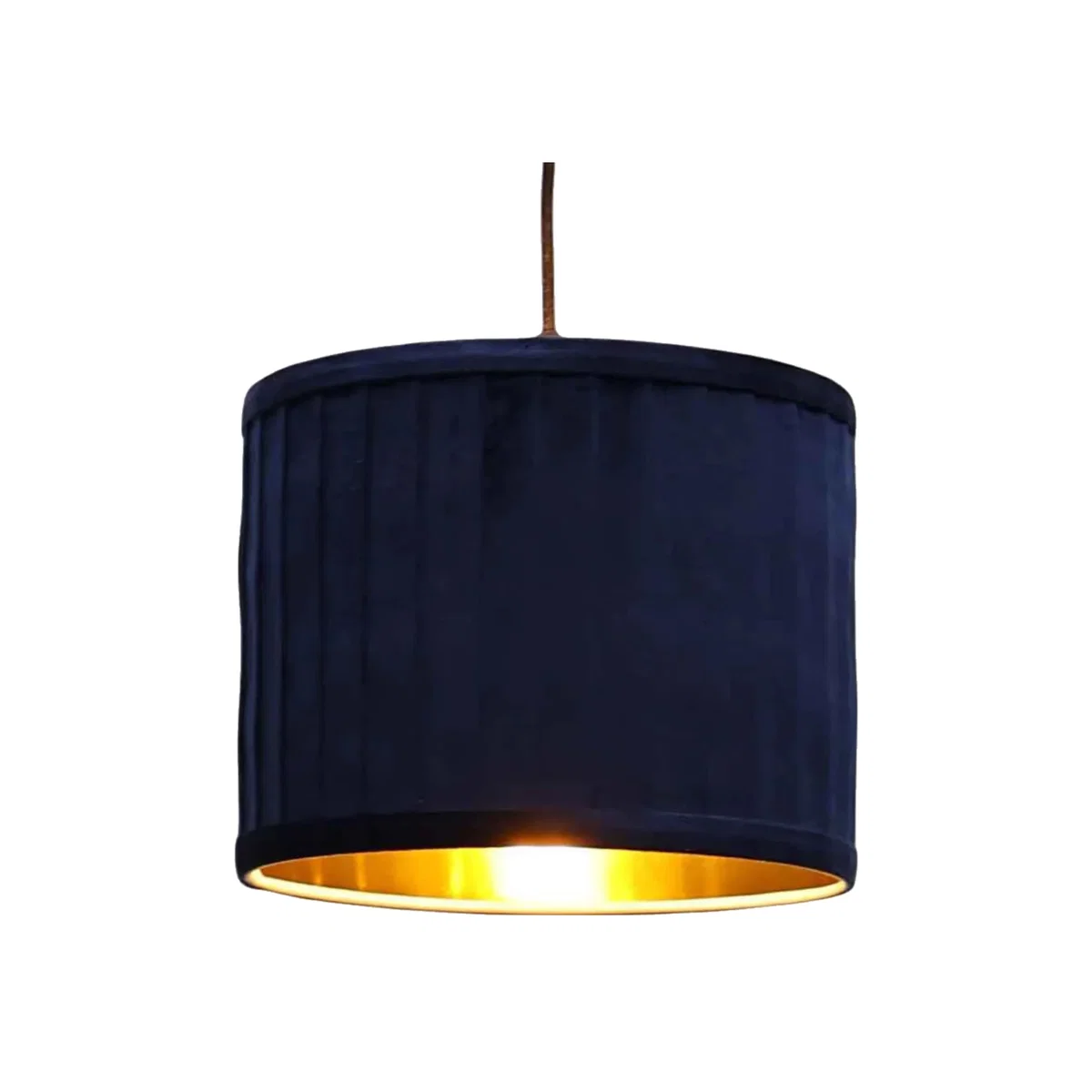 Sundance Navy Blue Velvet Pleated 25cm Lamp Shade With Gold Inner - Blue – image 1