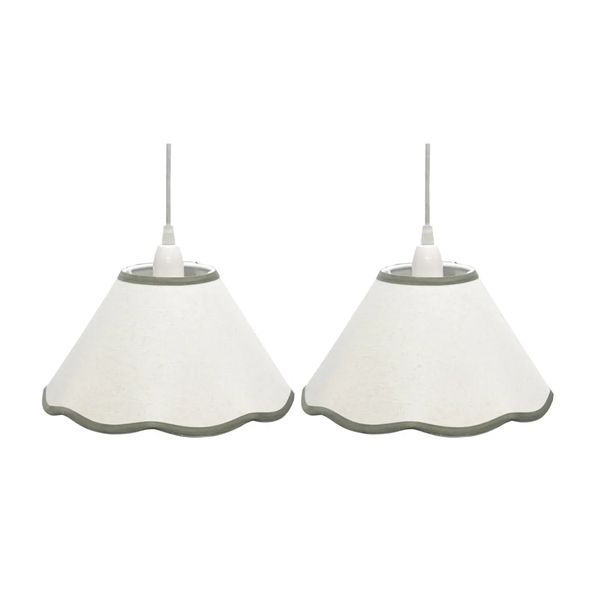 Set Of 2 Libby Natural Linen Sage Green Trim 27cm Pendant Lamp Shade - White – image 1