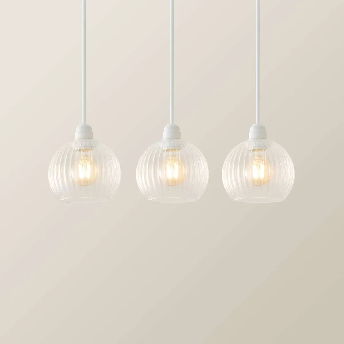 Maddison Set of 3 Small Clear Ribbed Glass Globe Easy Fit Lamp Shades - Clear / No - Clear – image 2