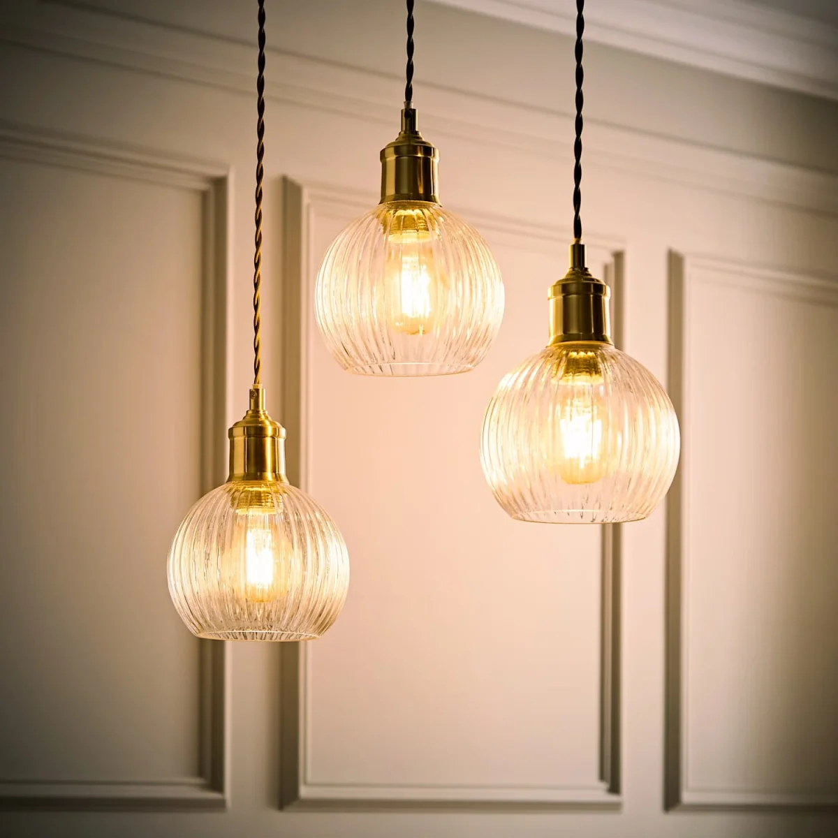 Maddison Set of 3 Small Clear Ribbed Glass Globe Easy Fit Lamp Shades - Clear / No - Clear – image 3