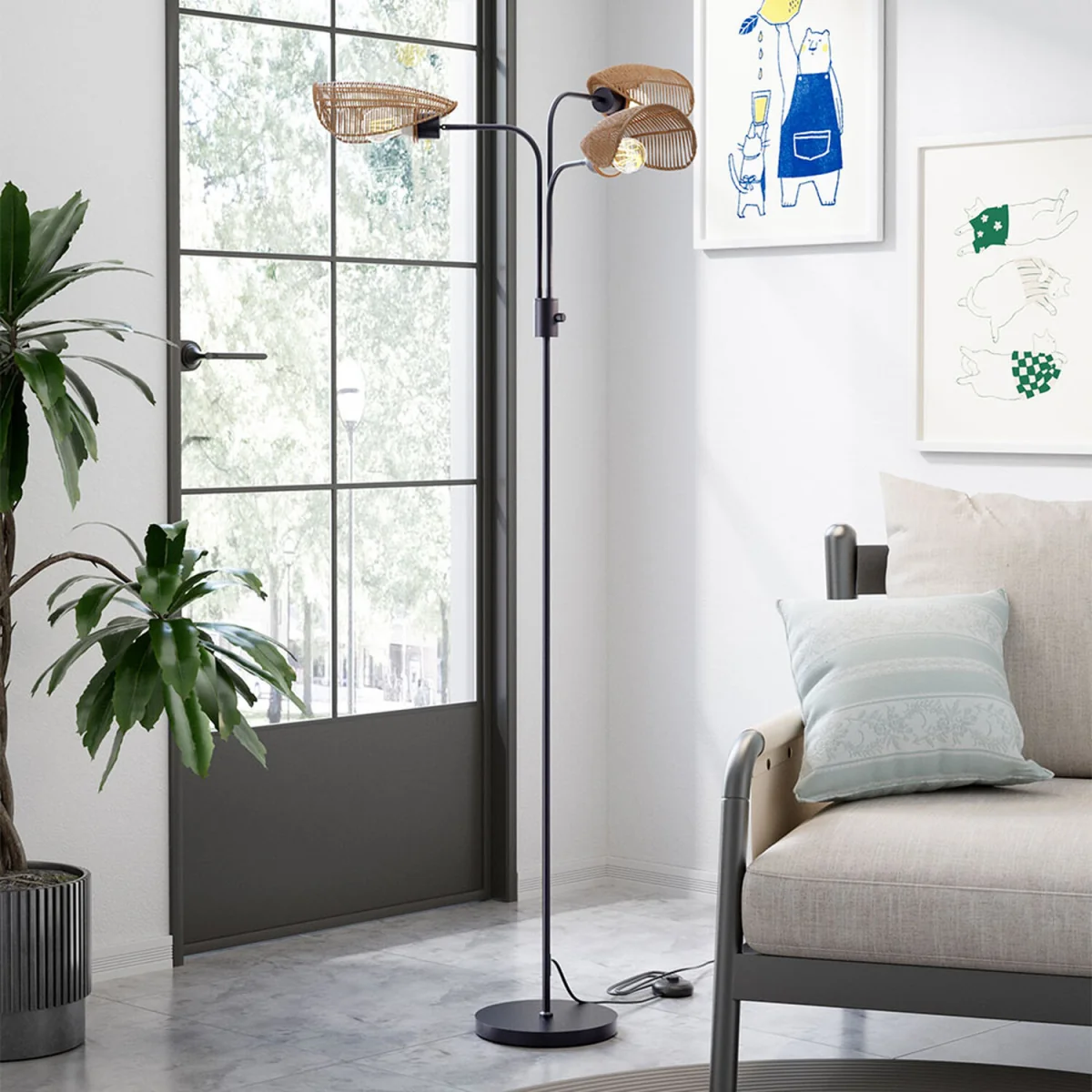Durable Paper Rope String Wrapped Lampshade Floor Lamp - Brown – image 12