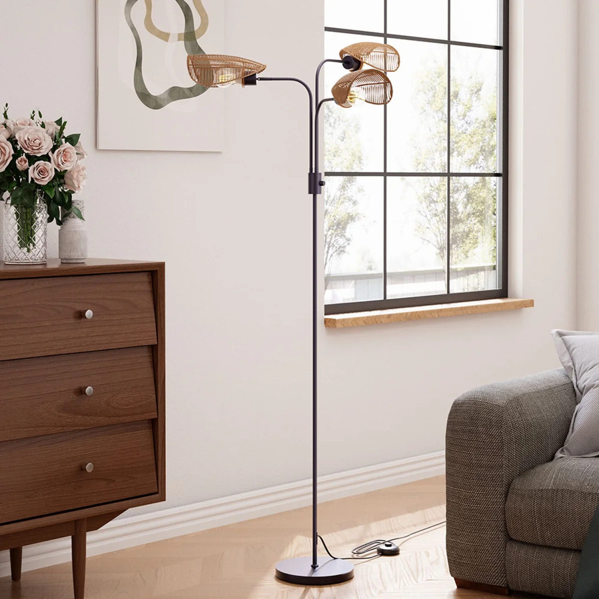 Durable Paper Rope String Wrapped Lampshade Floor Lamp - Brown – image 1