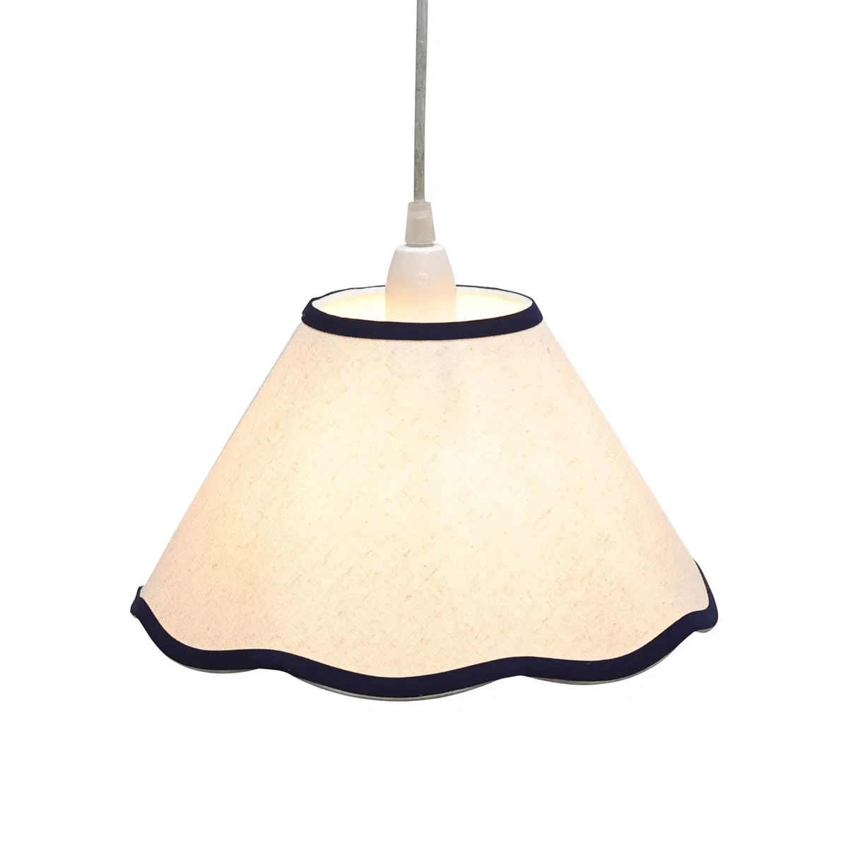 Libby Natural Linen With Navy Blue Trim 27cm Pendant Or Lamp Shade - White & Blue – image 2