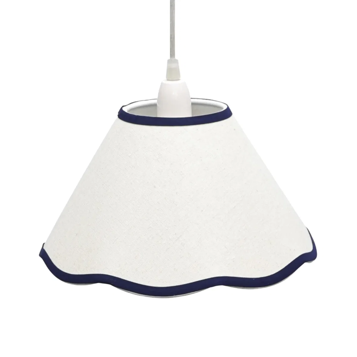 Libby Natural Linen With Navy Blue Trim 27cm Pendant Or Lamp Shade - White & Blue – image 1