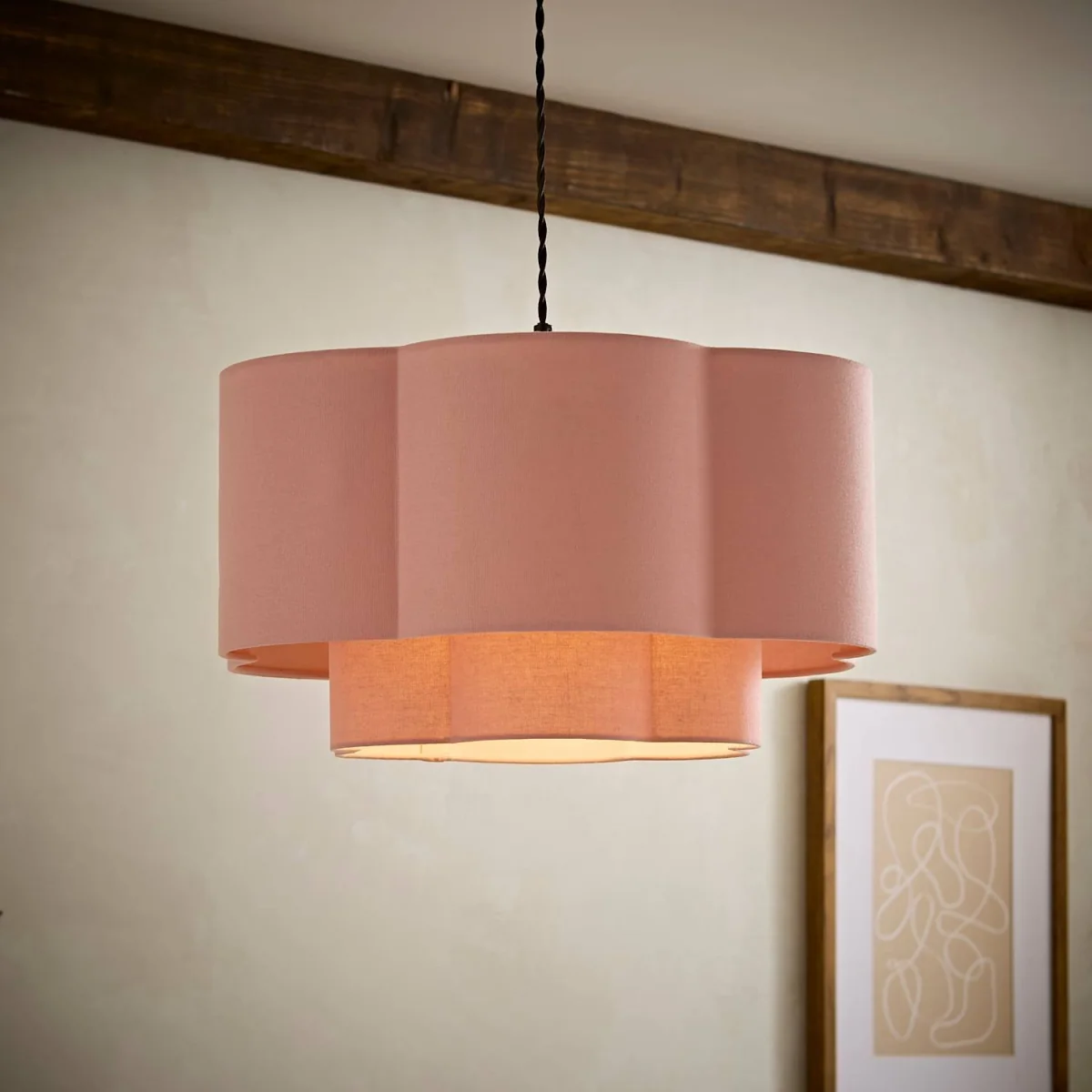 Nora 2 Tier Pink Linen Scallop Shade - Pink – image 3