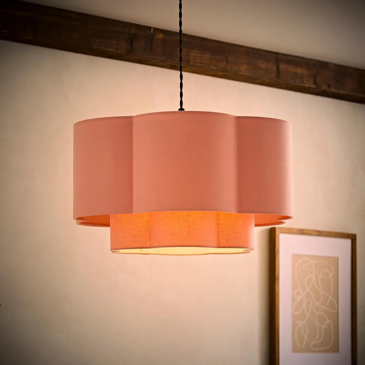 Nora 2 Tier Pink Linen Scallop Shade - Pink – image 4
