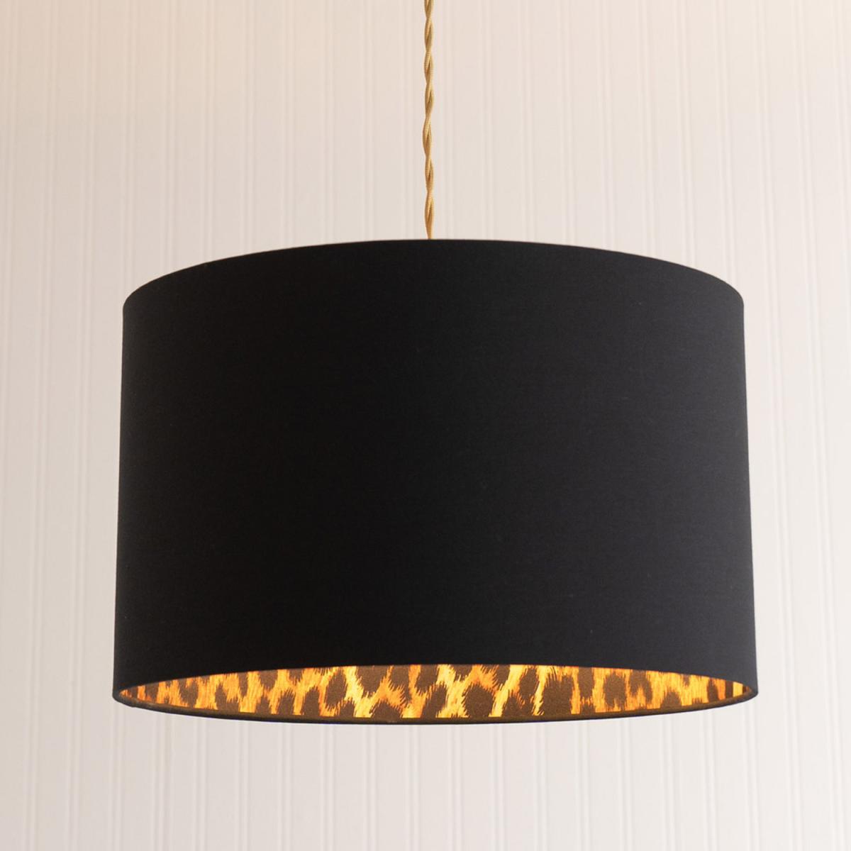 Oasis Large Leopard Print Inner Ceiling Drum Lamp Shade and LED Bulb - Black