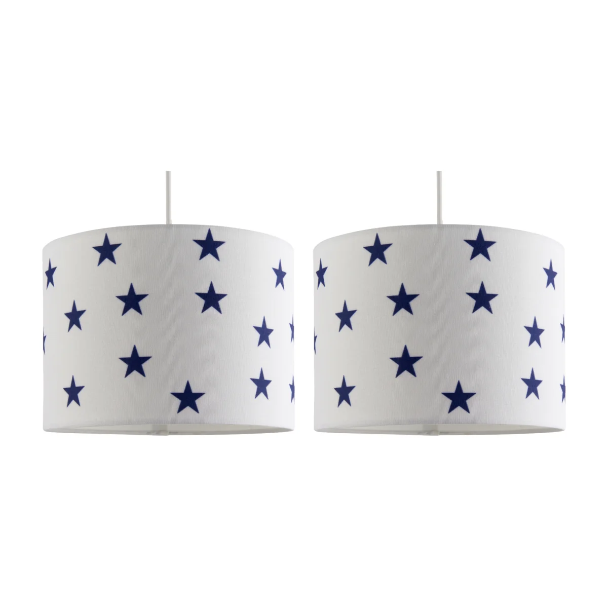 Set Of 2 Navy Stars Easy Fit Fabric Pendant Shades - White With Blue Stars Digital Print – image 1