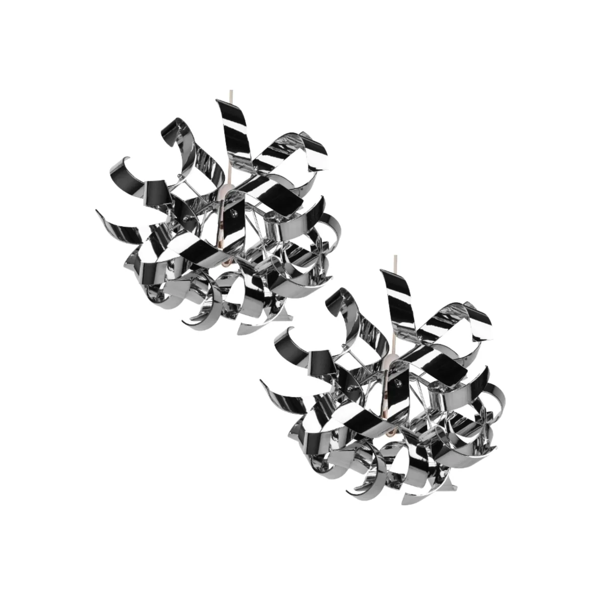 Set Of 2 Ribbon Easy Fit Metal Pendant Shades - Chrome – image 1