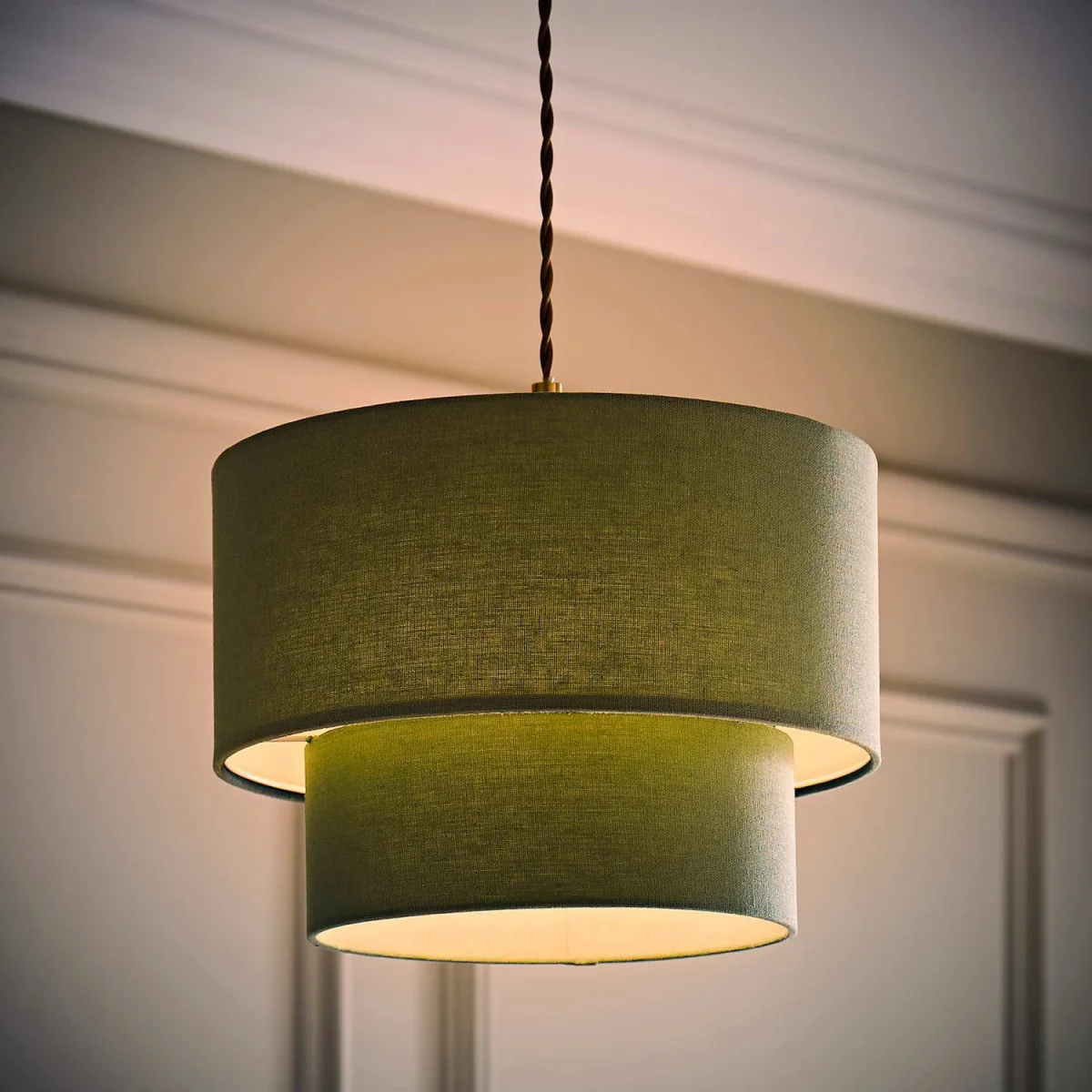 Jodie Two Tier Linen Ceiling Drum Lamp Shade - Sage Green / 0.42kg – image 3