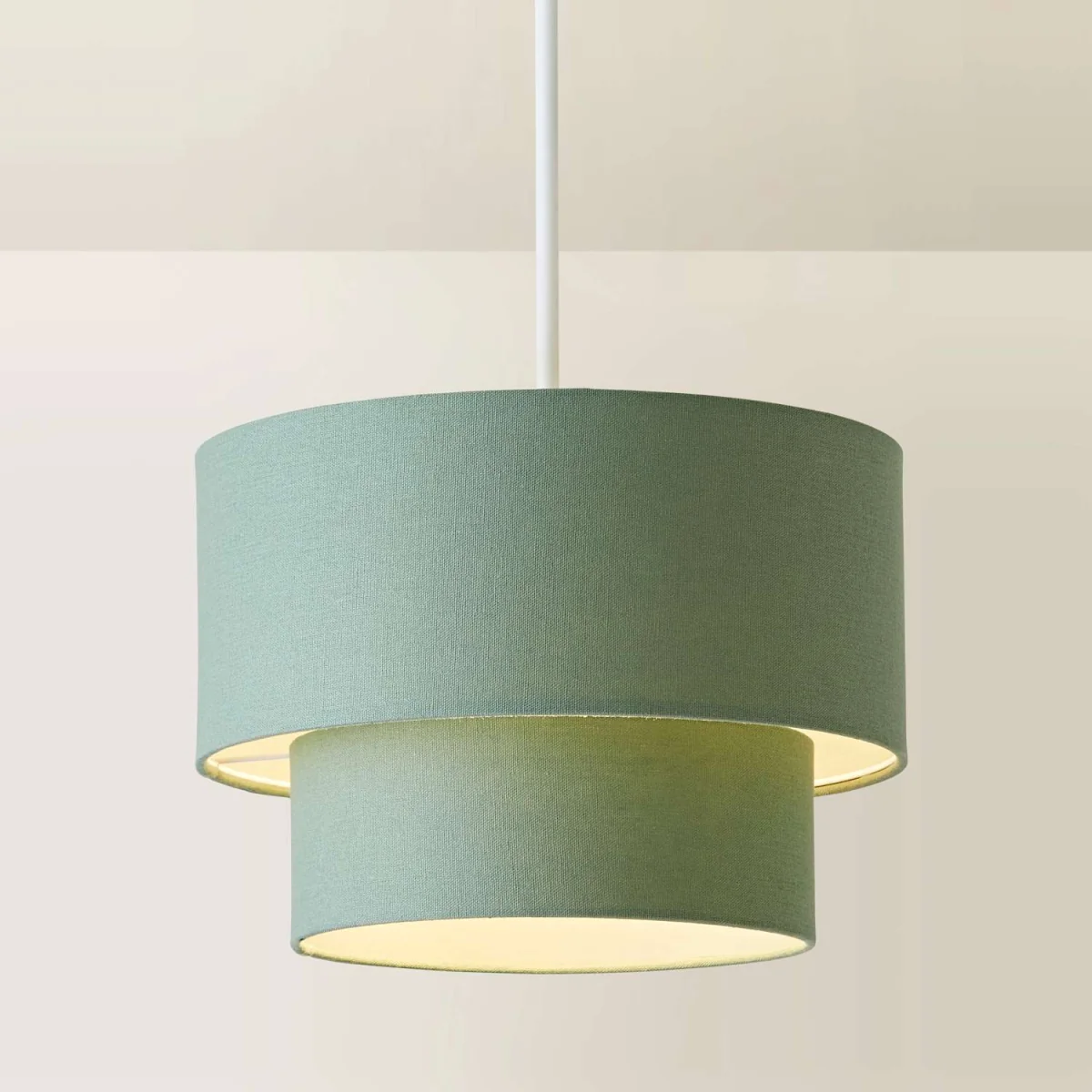 Jodie Two Tier Linen Ceiling Drum Lamp Shade - Sage Green / 0.42kg – image 4