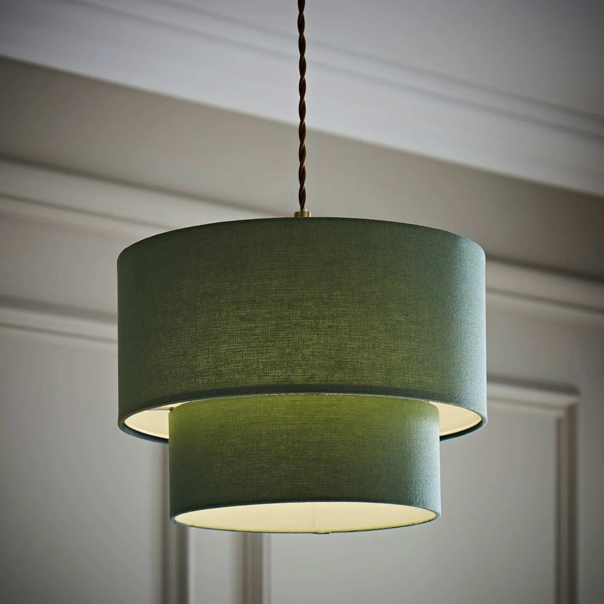 Jodie Two Tier Linen Ceiling Drum Lamp Shade - Sage Green / 0.42kg – image 1