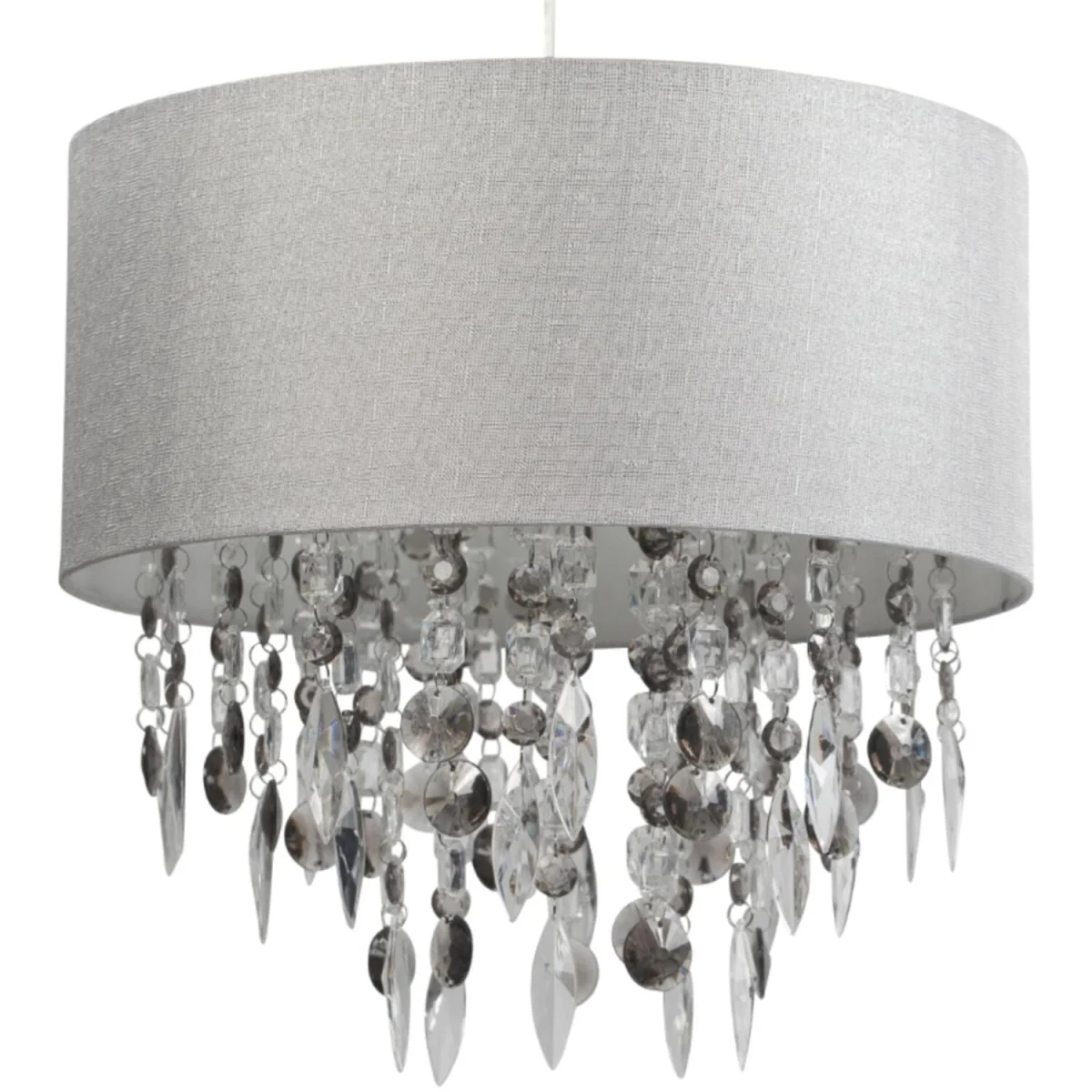 Large 40cm Easy Fit Shade In Grey With Acrylic Droplets - Grey – image 3