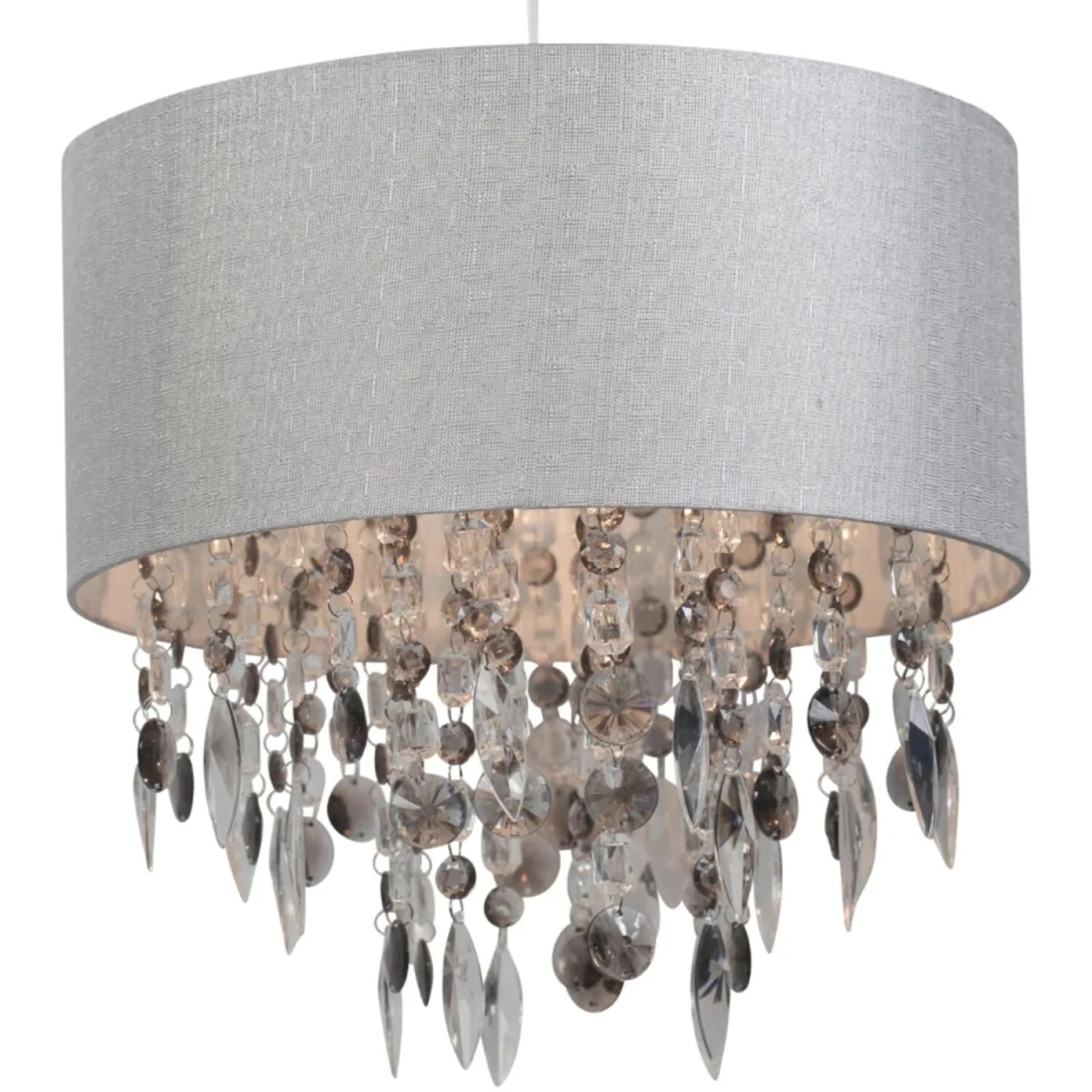 Large 40cm Easy Fit Shade In Grey With Acrylic Droplets - Grey – image 5