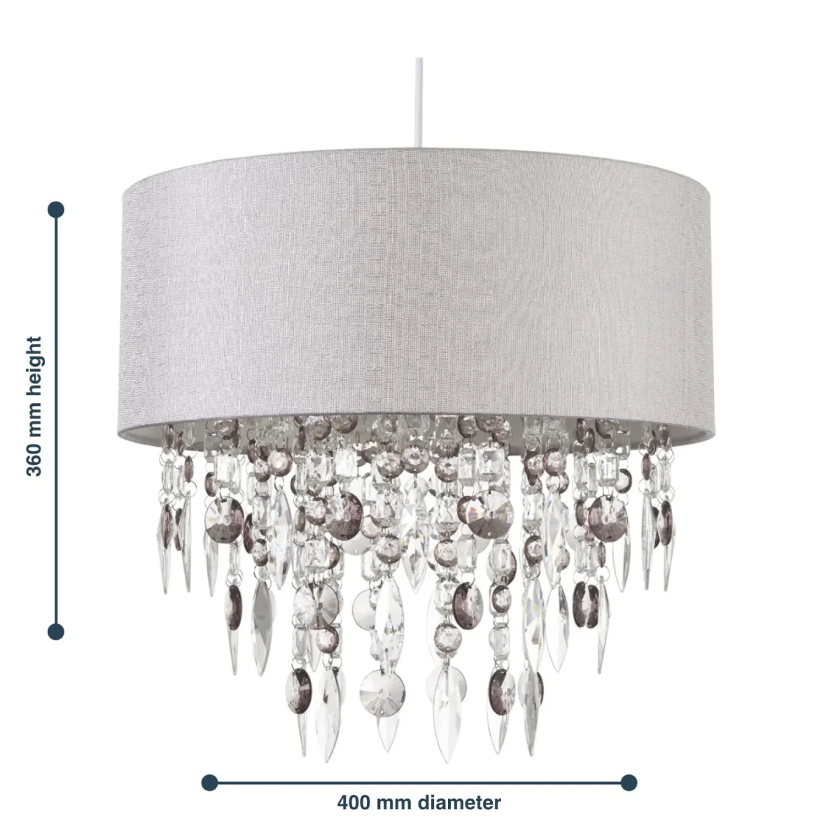 Large 40cm Easy Fit Shade In Grey With Acrylic Droplets - Grey – image 6