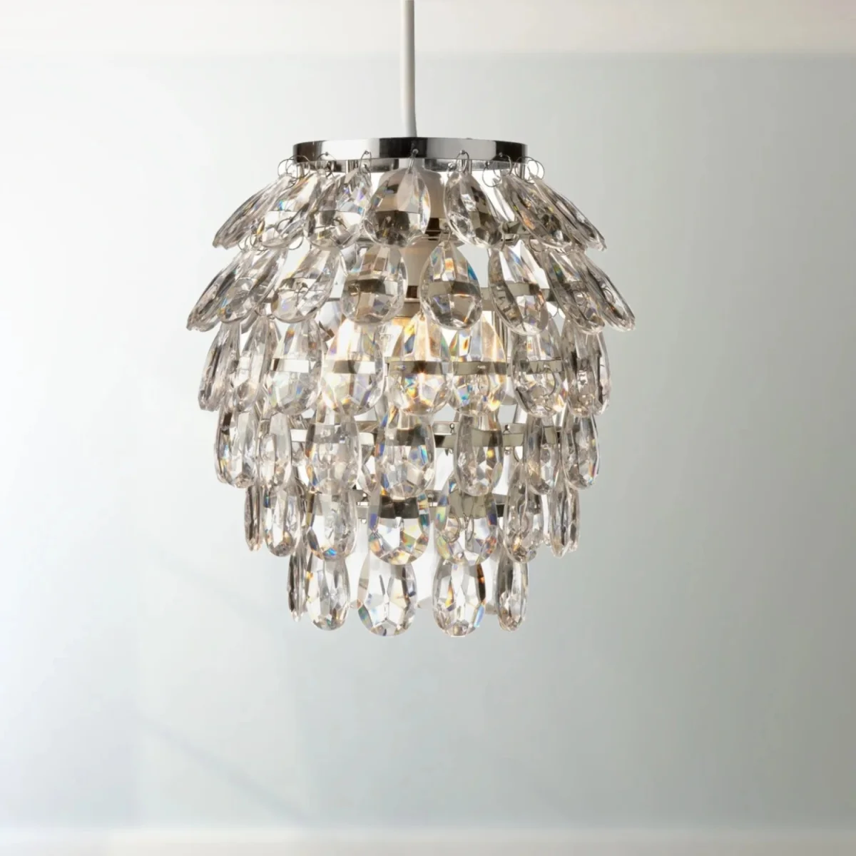 Pineapple Easy Fit Jewelled Pendant Shade - Clear Acrylic With Polished Chrome Plate Detail – image 2