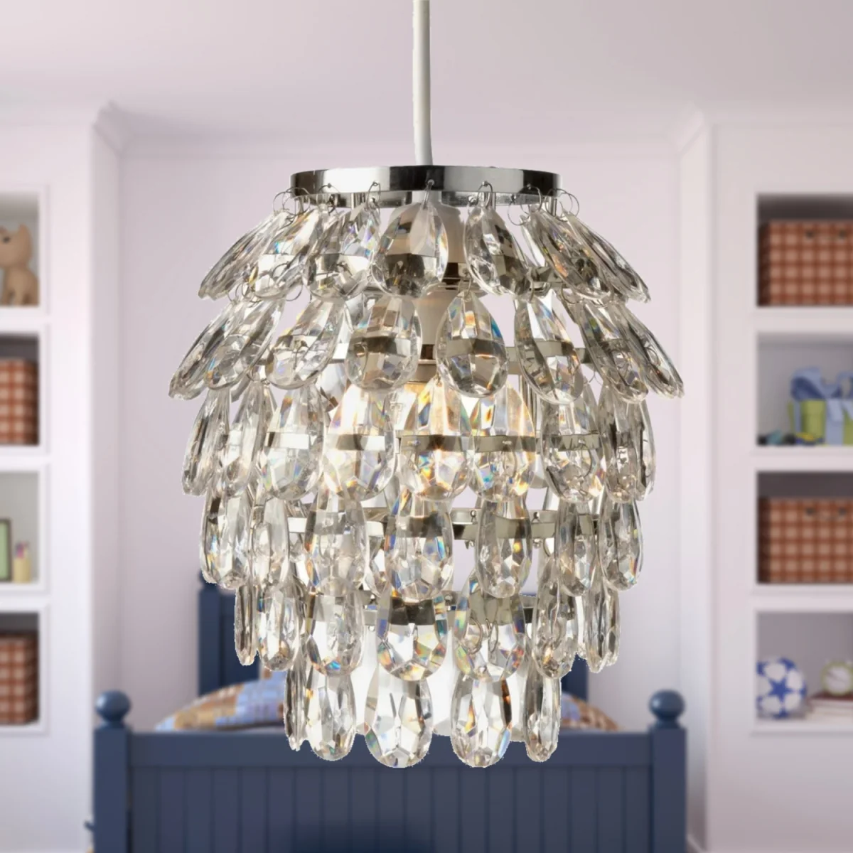 Pineapple Easy Fit Jewelled Pendant Shade - Clear Acrylic With Polished Chrome Plate Detail – image 4