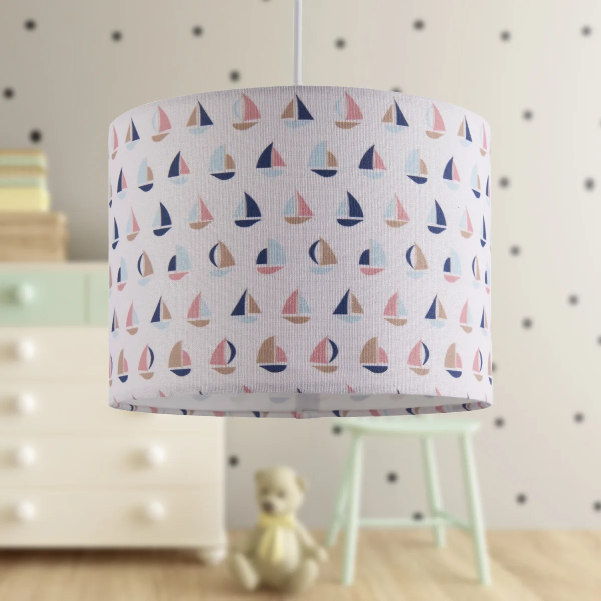 Sailing Boats Easy Fit Fabric Pendant Shade - Multicoloured Boats Digital Print – image 2