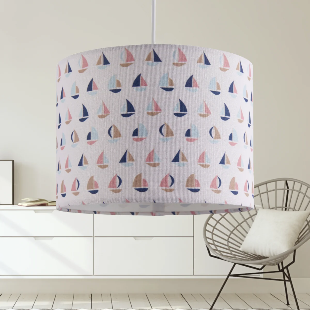 Sailing Boats Easy Fit Fabric Pendant Shade - Multicoloured Boats Digital Print – image 3