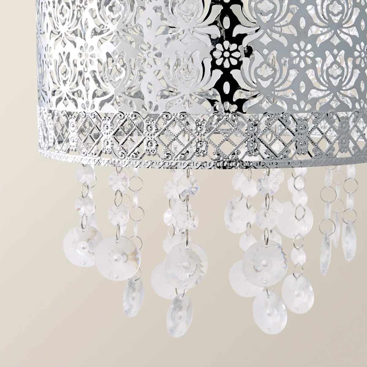 Enna Silver Easy Fit Moroccan Pendant Shade With Acrylic Jewel Droplets - Silver – image 3