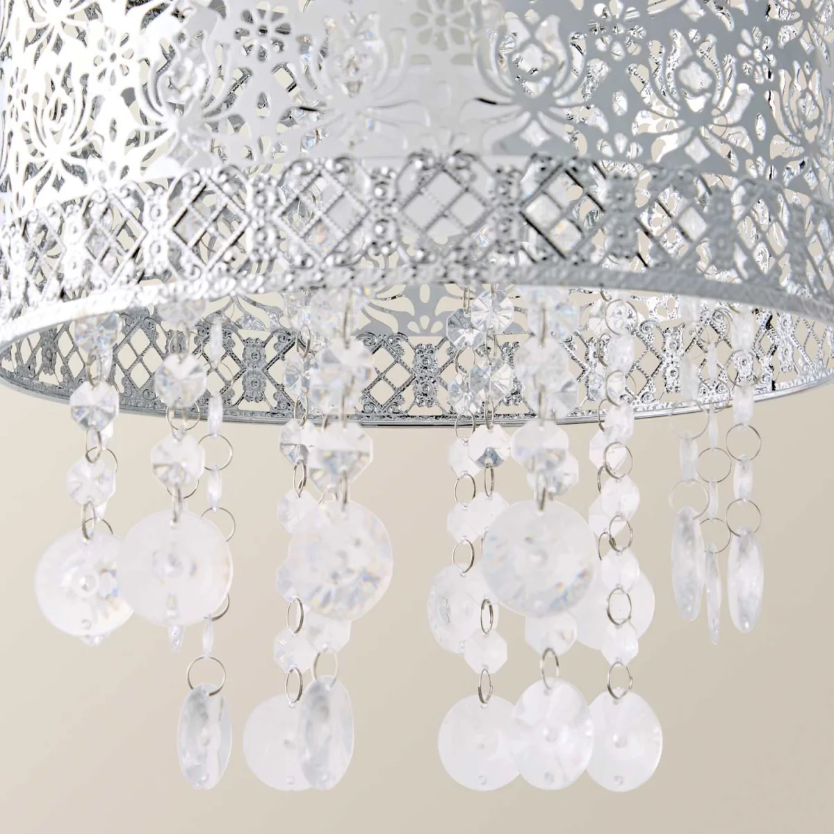 Enna Silver Easy Fit Moroccan Pendant Shade With Acrylic Jewel Droplets - Silver – image 4