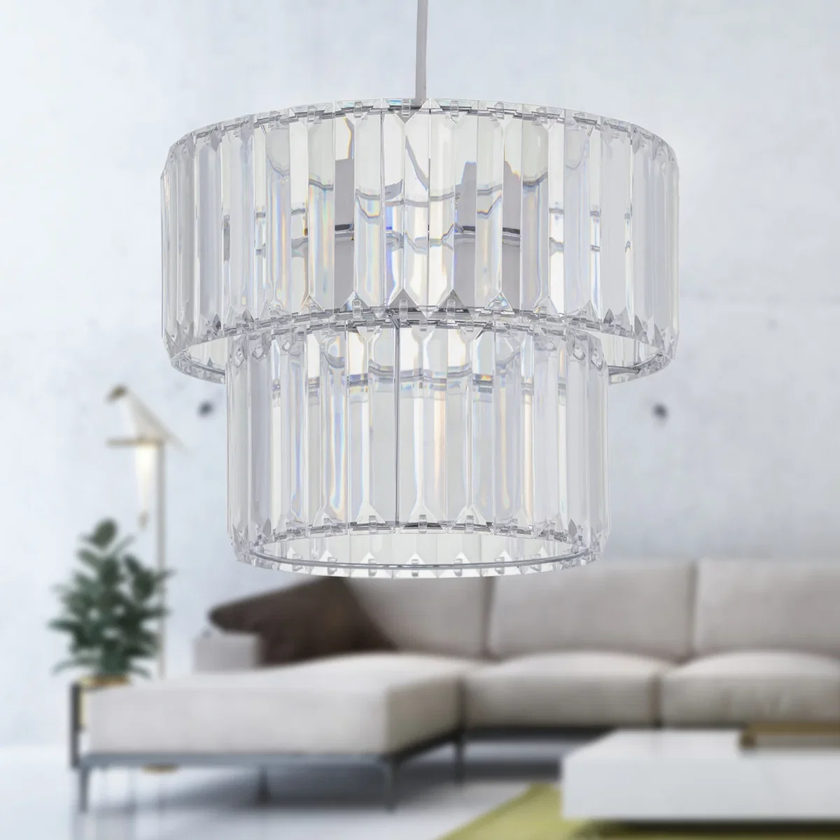 Set Of 2 Clint Clear Acrylic Two Tier Easy Fit Pendant Shades - Clear – image 7