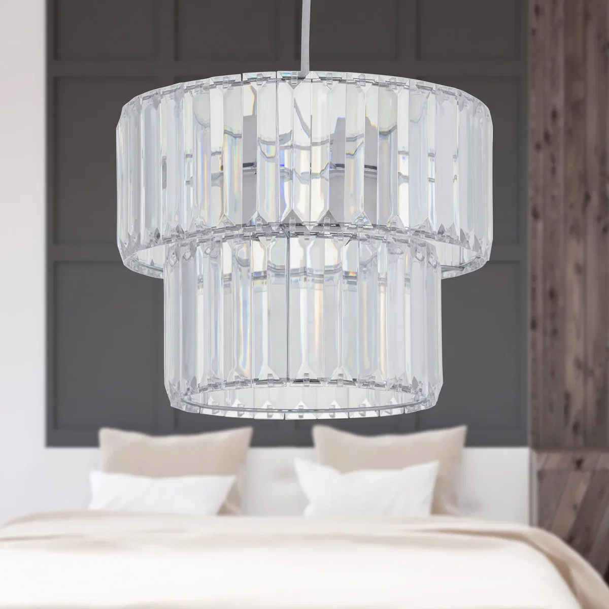 Set Of 2 Clint Clear Acrylic Two Tier Easy Fit Pendant Shades - Clear – image 8
