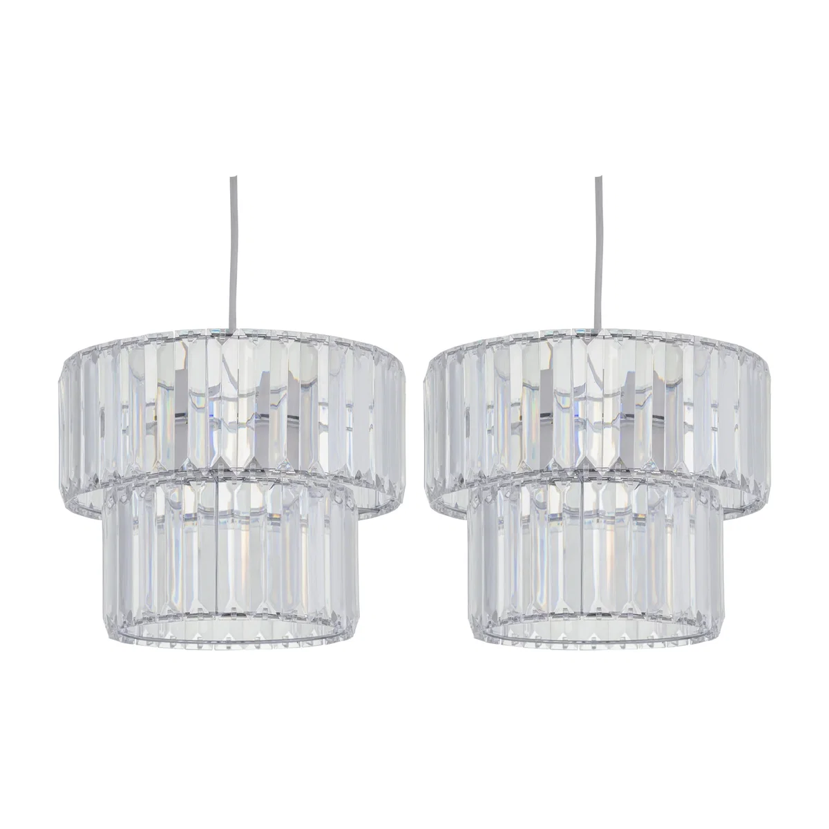 Set Of 2 Clint Clear Acrylic Two Tier Easy Fit Pendant Shades - Clear – image 1