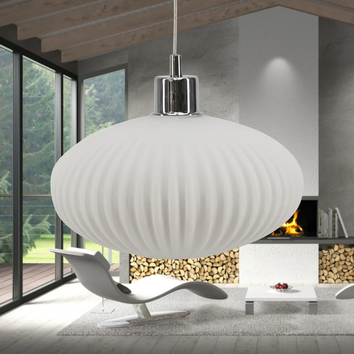 Baton Easy Fit Glass Pendant Shade - White Ribbed Glass – image 2