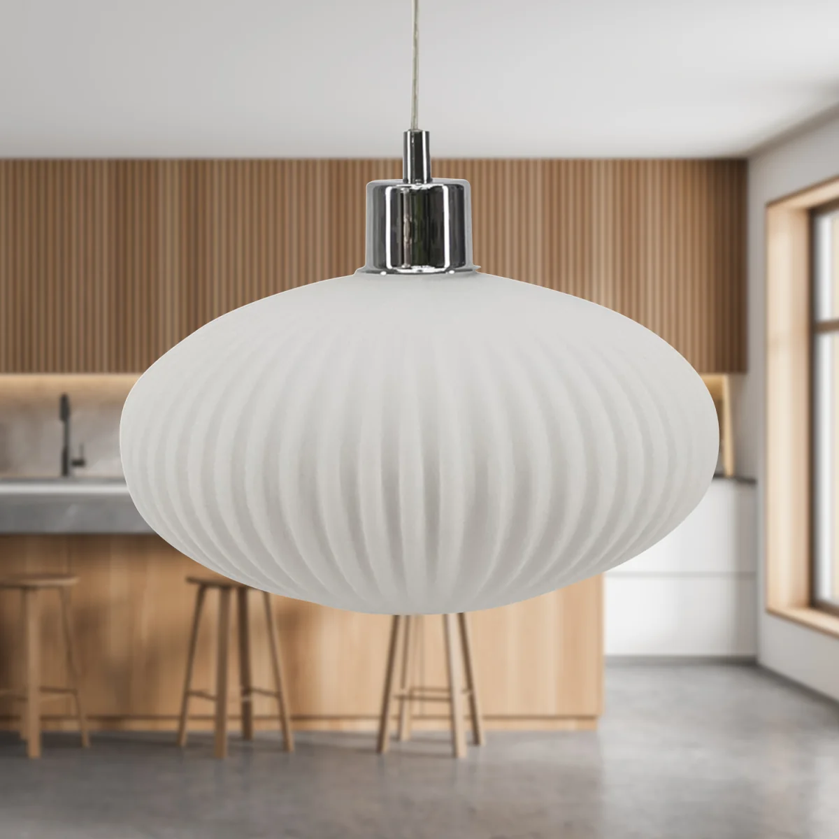 Baton Easy Fit Glass Pendant Shade - White Ribbed Glass – image 4