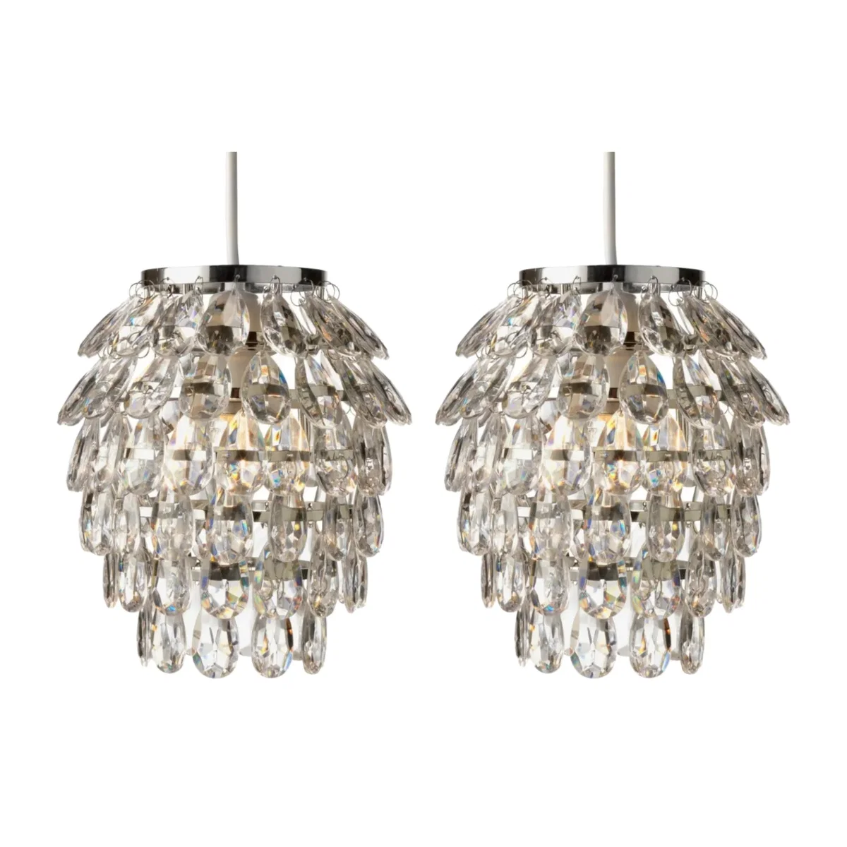 Set Of 2 Pineapple Easy Fit Jewelled Pendant Shades - Clear Acrylic With Polished Chrome Plate Detail – image 1
