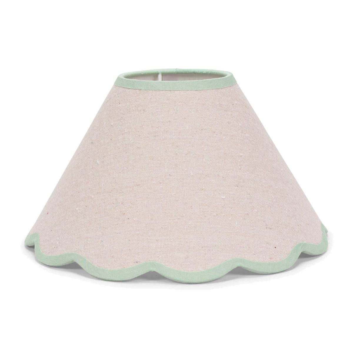 Florie Natural Linen Large Tapered Scallop Pastel Trim Lamp Shade LED Bulb - Green