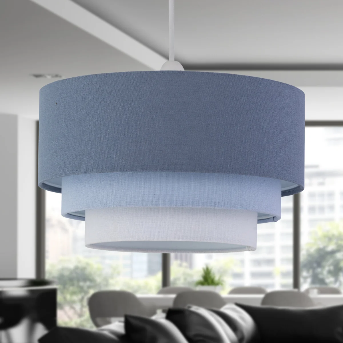 Set Of 2 Gabi Easy Fit Fabric Pendant Shades - Blue Ombre Linen – image 2