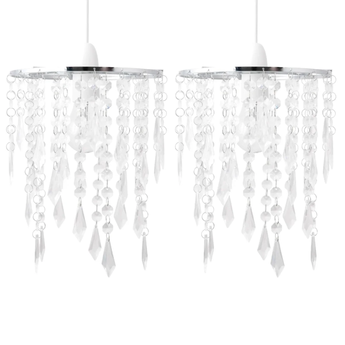 Set Of 2 Chrome & Clear Jewels Light Shades - Clear – image 2