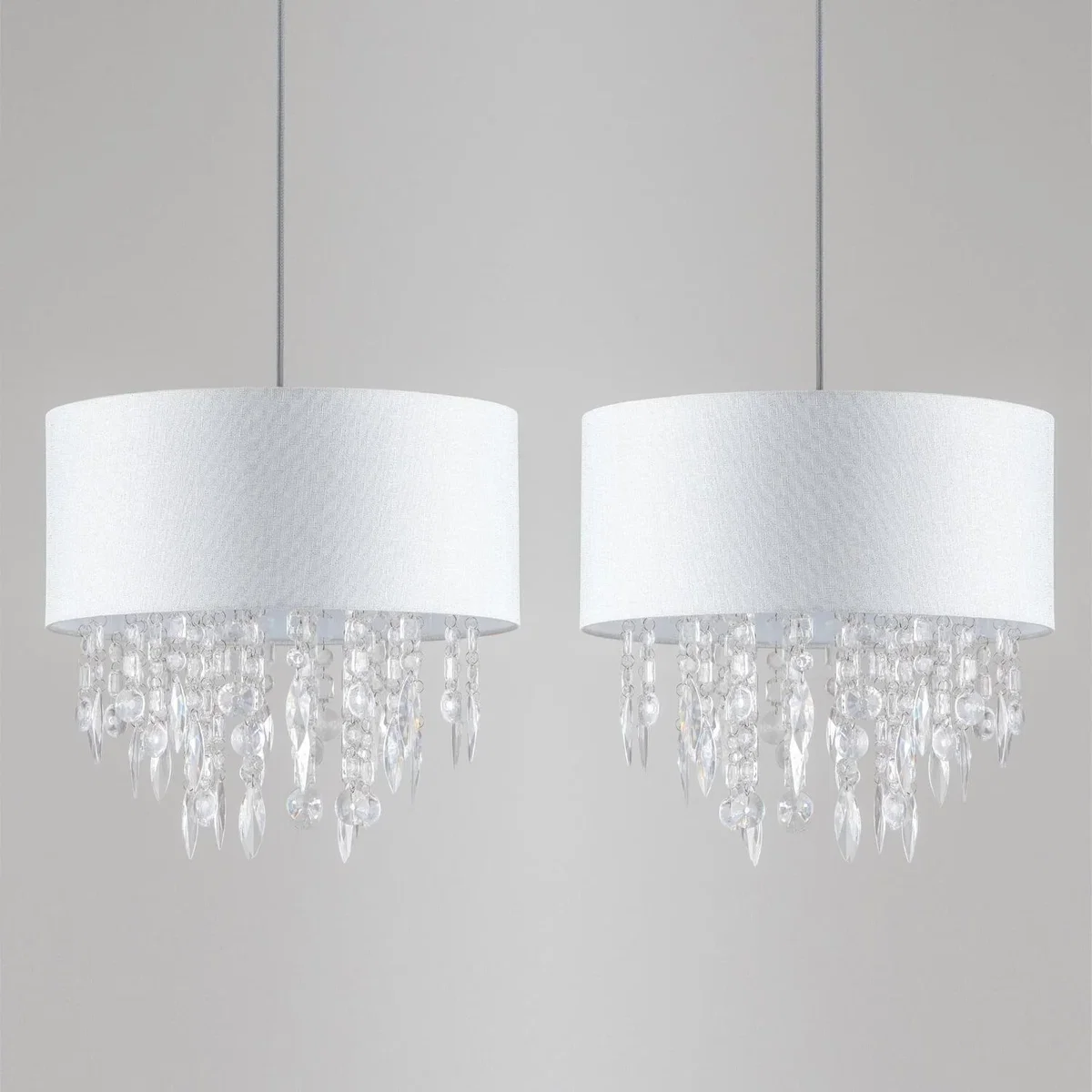 Set Of 2 Fiji White Fleck Jewelled Easy Fit 40cm Pendant Shades - White – image 1