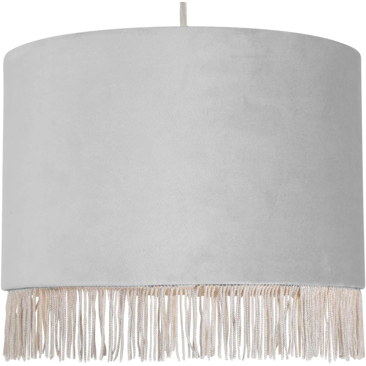 Fringed Silvery Grey 23cm Fringed Velvet Pendant Shade - Silver – image 2