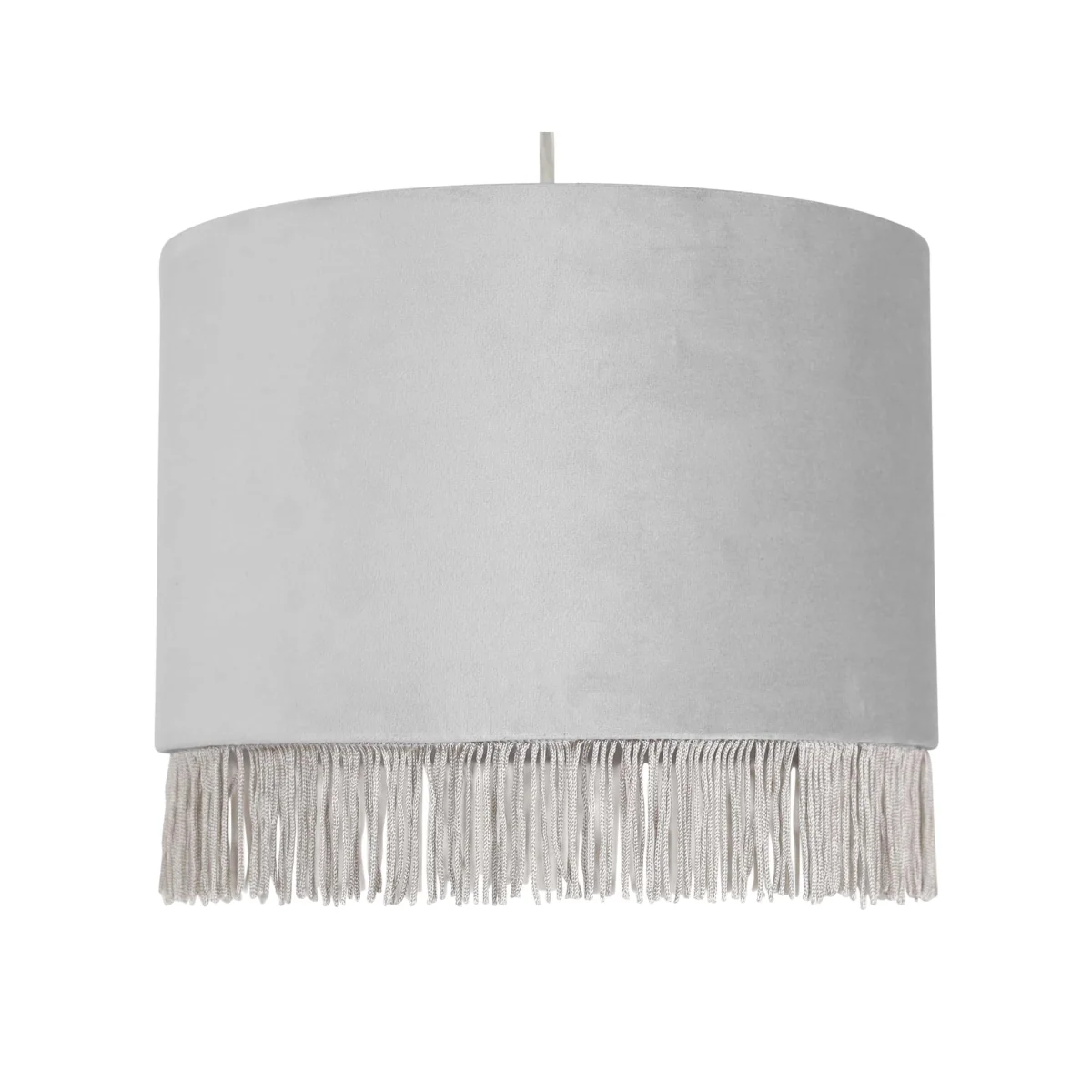 Fringed Silvery Grey 23cm Fringed Velvet Pendant Shade - Silver – image 1