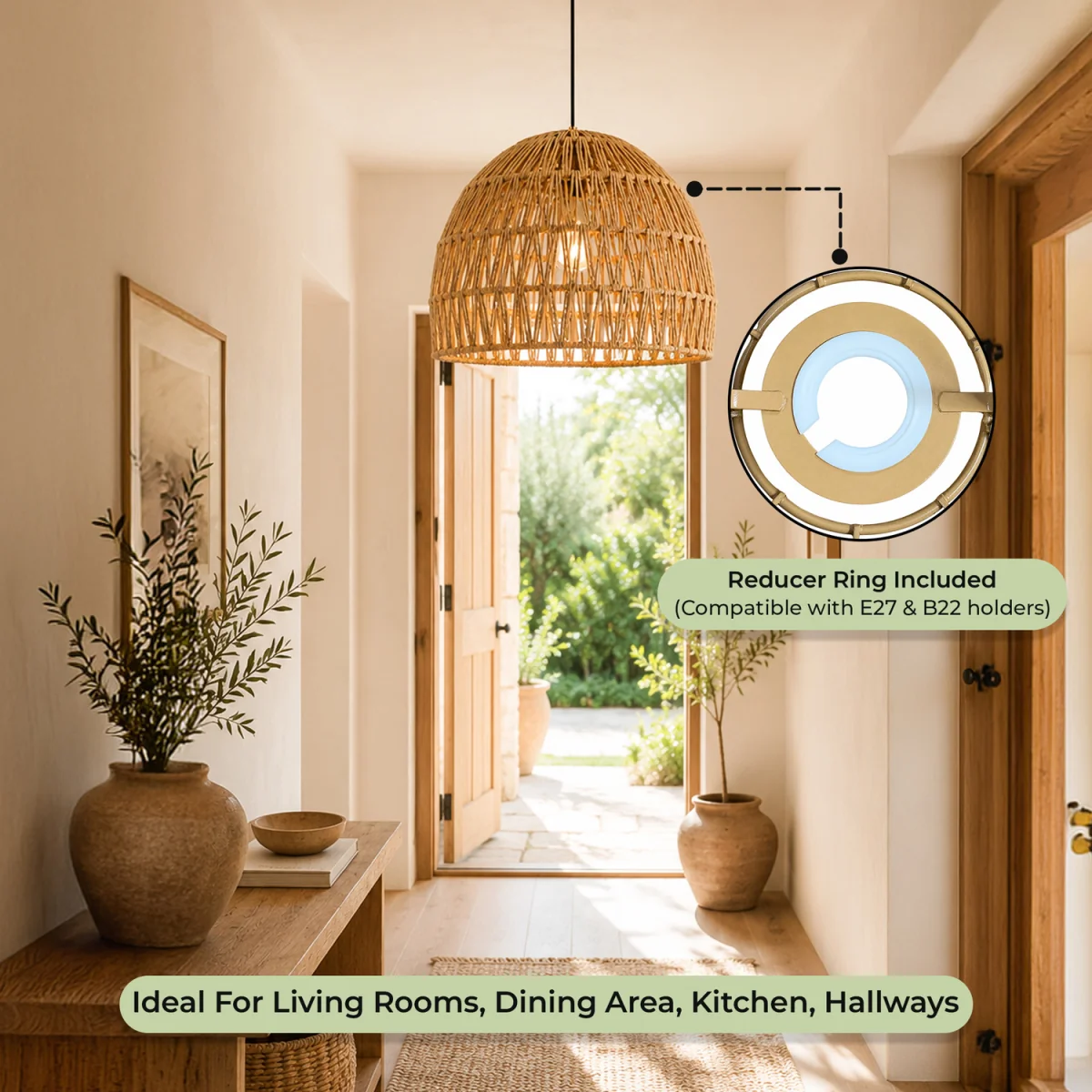 Rope Woven Dome Light Shade With Natural Basket Weave - Natural – image 4