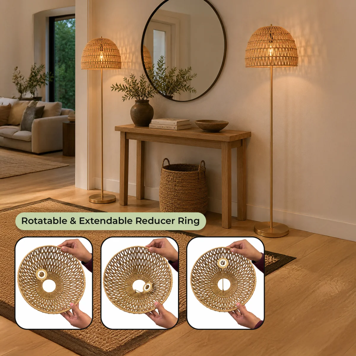 Rope Woven Dome Light Shade With Natural Basket Weave - Natural – image 5