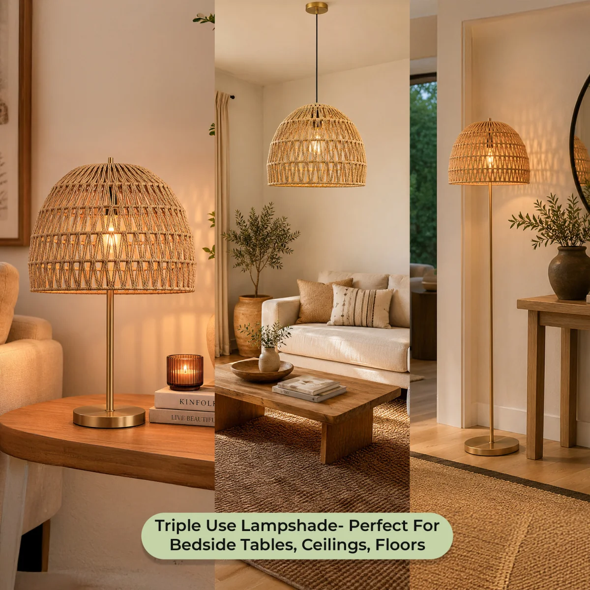 Rope Woven Dome Light Shade With Natural Basket Weave - Natural – image 7
