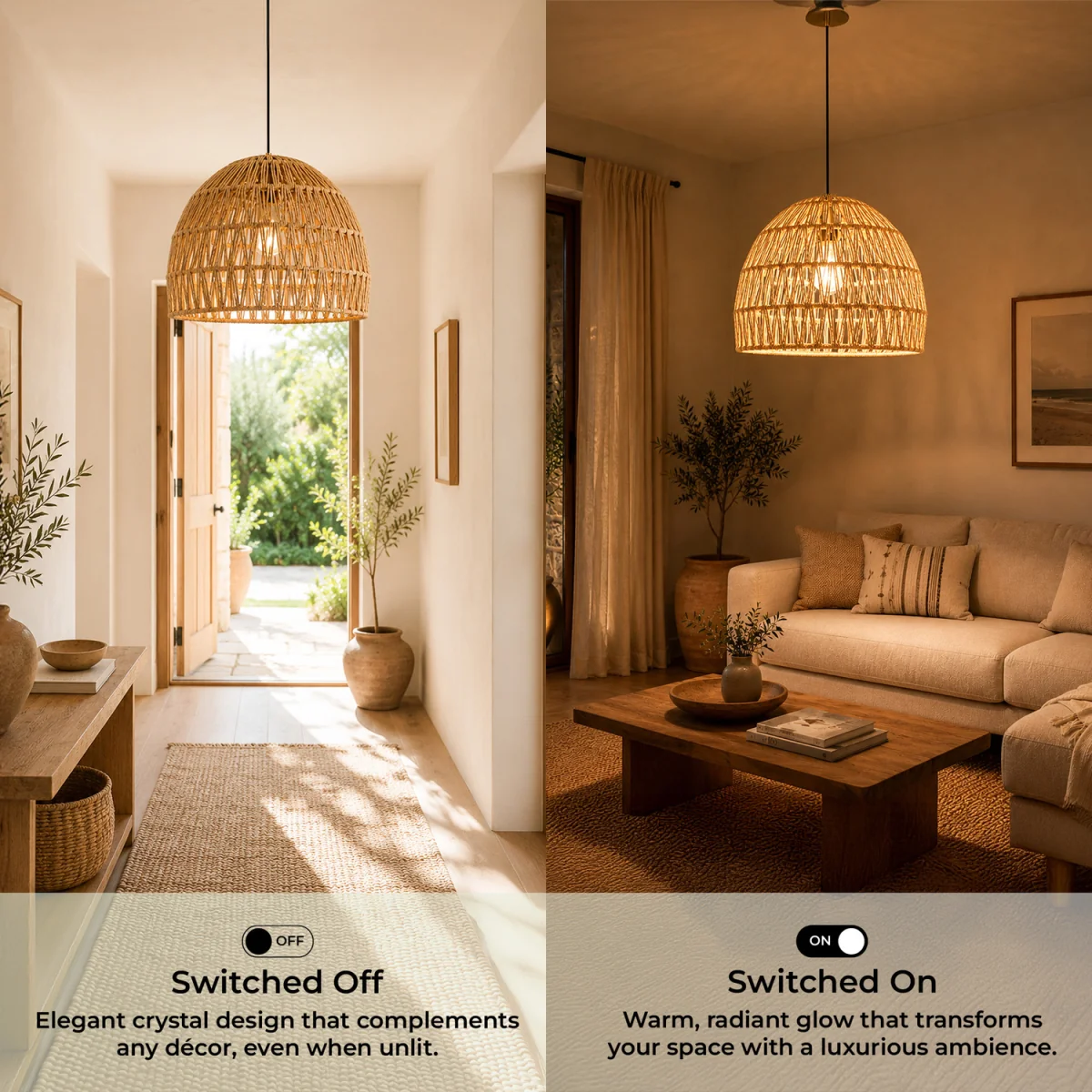 Rope Woven Dome Light Shade With Natural Basket Weave - Natural – image 8