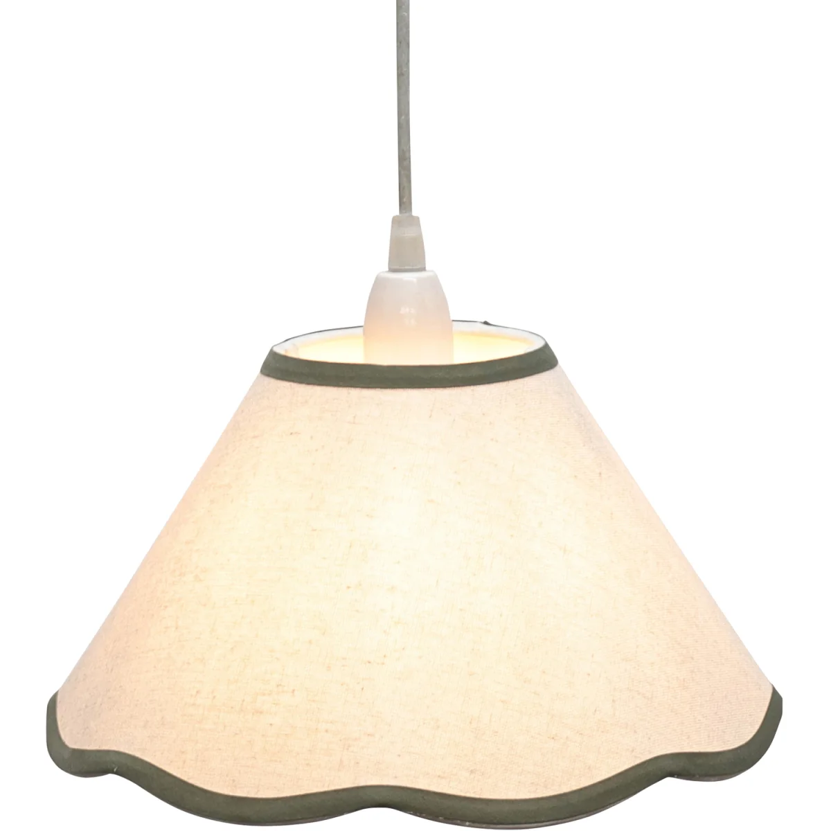 Libby Easy Fit Fabric Pendant Shade - White Linen With Sage Green Cotton Detail – image 3